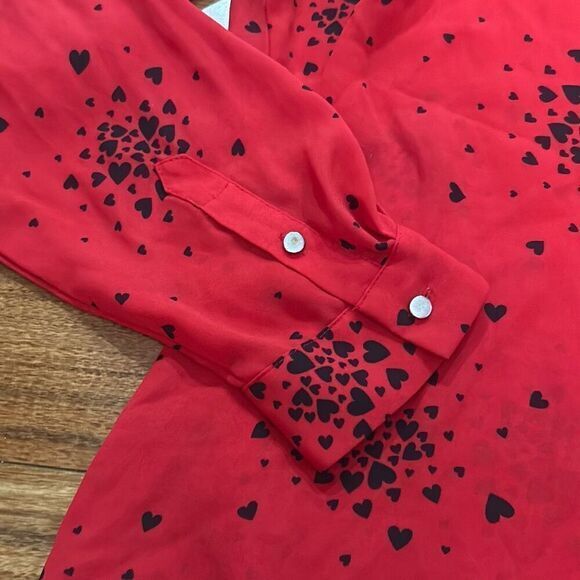 Liz Claiborne red long sleeve heart shirt blouse button down business casual val - Picture 2 of 7